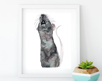 Rat Watercolor Print, Rat Print, Rat Gift, Rat Decor, Rat Art, Rat Painting