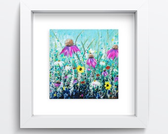 Coneflower Painting Art Print, Flower Art, Wildflower Painting, Flower Art Print With Bee, Poppy Painting, Pink Coneflower Art Print