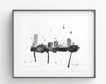 Milwaukee Skyline Art Print, Abstract Watercolor, Wisconsin Canvas or Paper