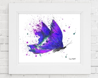 Purple Butterfly Watercolor Art Print, Violet Artwork (Digital Download)