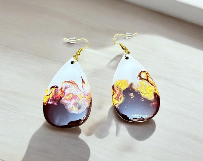 Maroon, Gold & White Earrings