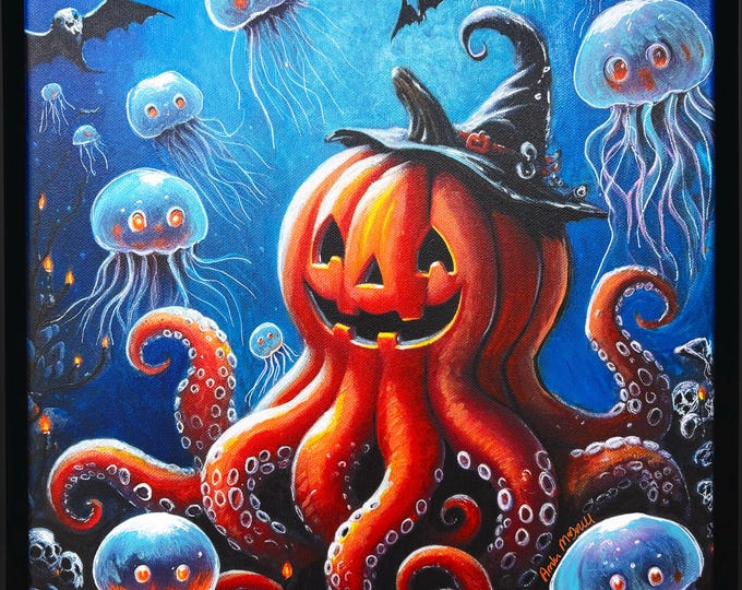 "A Spook-tacular Party!" Framed Original Mixed Media