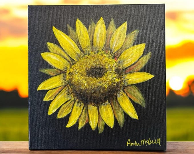 Original Yellow Sunflower Painting 8x8