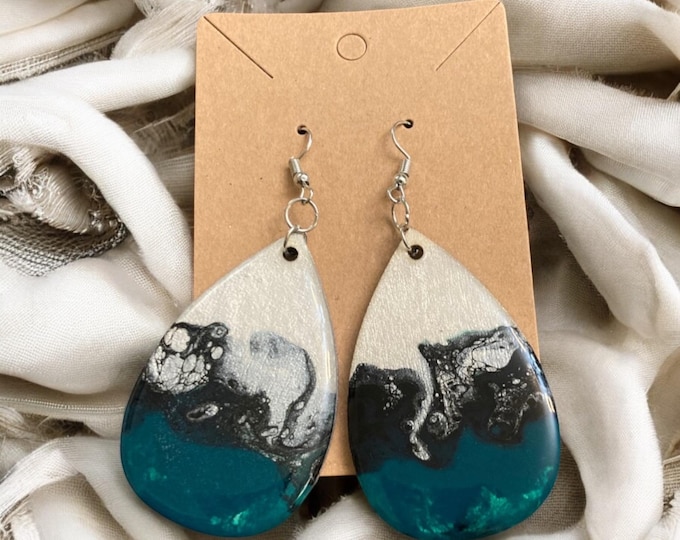 Black, Teal & White Earrings