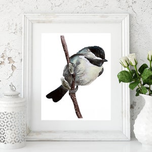 Chickadee Painting, Bird Painting, Chickadee Watercolor Bird on a Branch, Chickadee Painting, Chickadee Watercolor, Chickadee Art