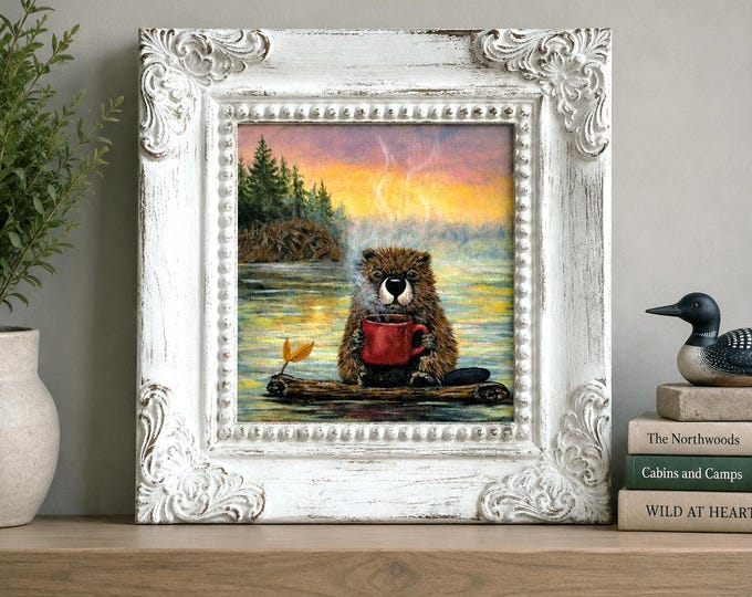 Small Framed Beaver Print "A Dam Good Morning"