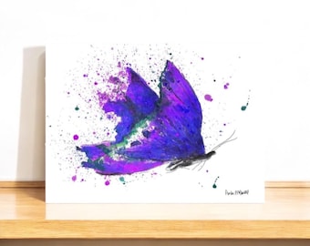 Violet Butterfly Art Print, Purple Watercolor Painting