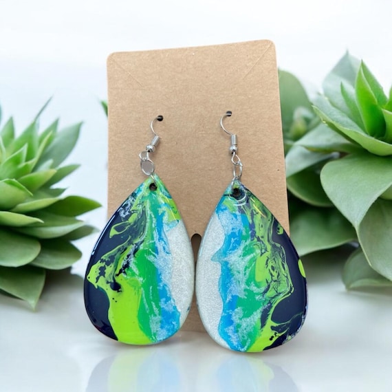 Minnesota Timberwolves Inspired Hand Painted Earrings, Epoxy