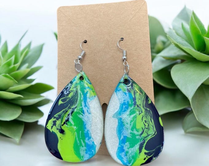 Blue, Green & White Earrings