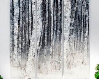 Birch Tree Canvas Print Triptych – Black and White Landscape Art