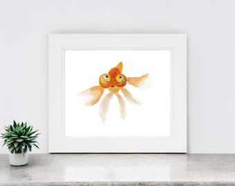 Watercolor Goldfish Print, Kids Room Decor, Sea Life Art