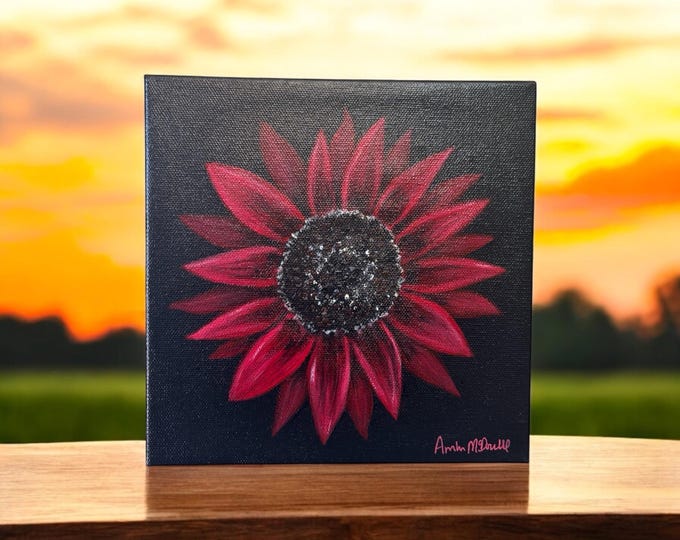 Original Red Sunflower Painting 8x8