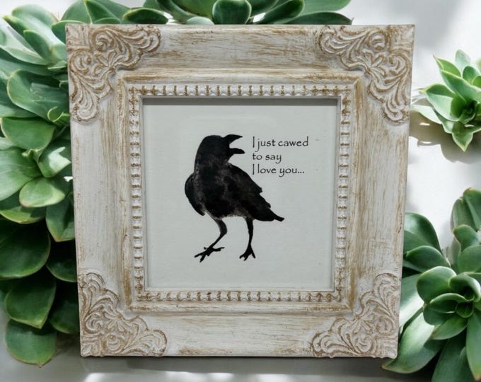 Funny Pun Painting, I Just Cawed To Say I Love You, Crow, Original Crow Painting, Black Crow, Valentines Day, Punny, Bird Painting