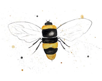 Bee Watercolor Print, Bee Print, Bee Gift, Bee Decor, Bee Art