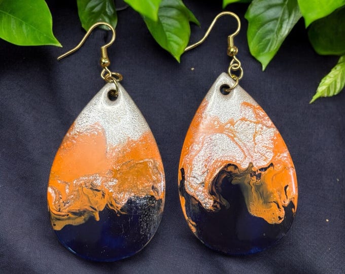Orange, Blue & White Earrings