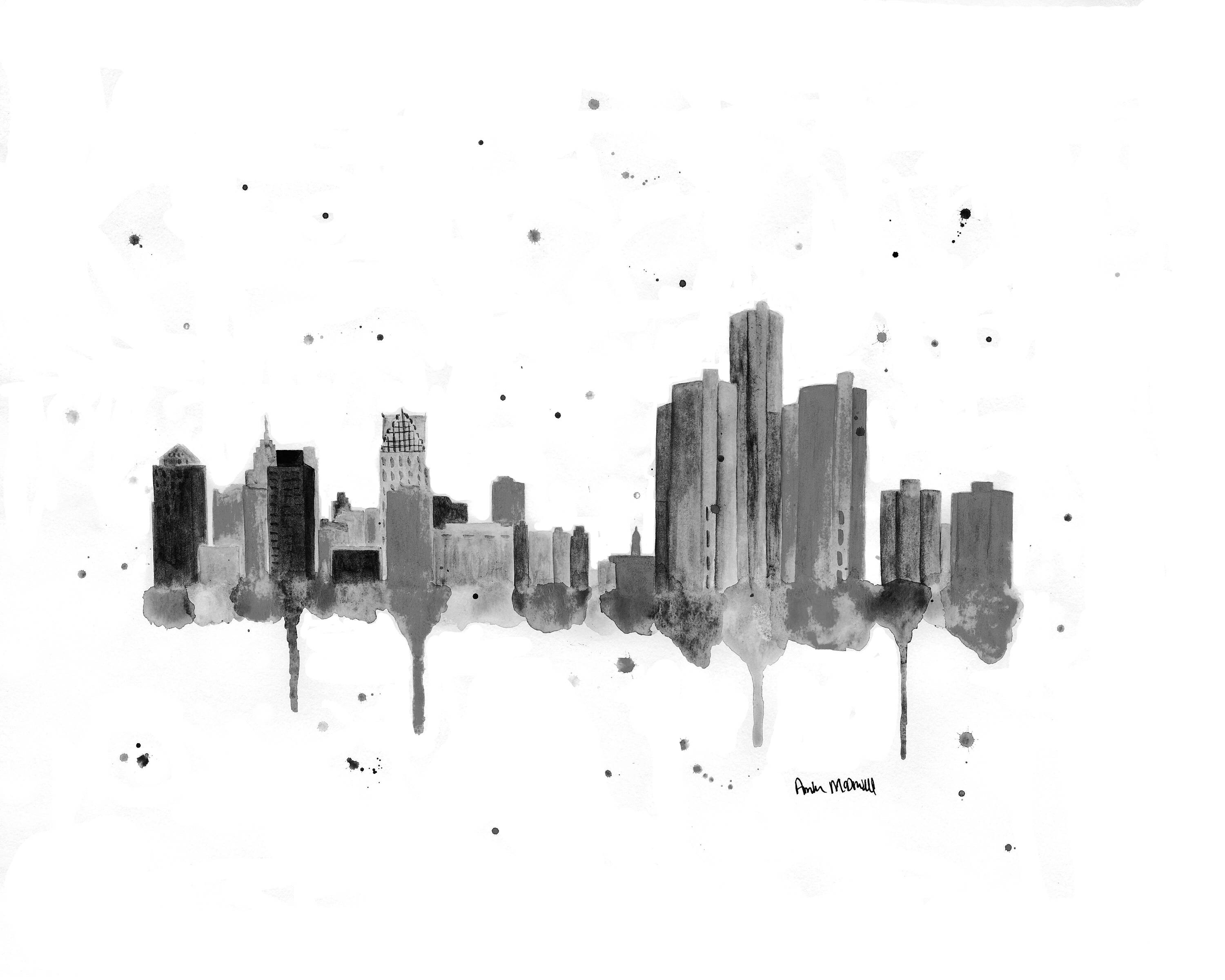 Detroit Skyline Art Detroit Canvas Print Detroit Skyline Etsy