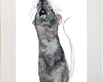 Printable Rat Watercolor Print, Rat Print, Rat Gift, Rat Decor, Rat Art, Rat Painting