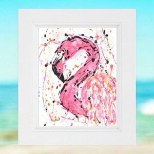 Flamingo Print, Flamingo Wall Art, Watercolor Flamingo, Tropical Bird Wall Art, Beach Decor, Beach Art