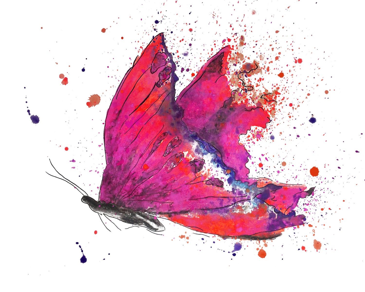 Watercolor Butterfly Pink Butterfly Art Print on Paper or Etsy