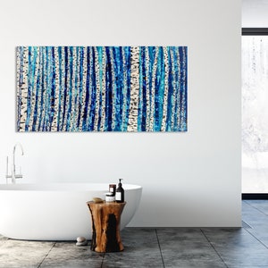 Long Horizontal Birch Tree Painting, Large Original Birch Tree Painting, Birch Tree Art, Abstract Birch Tree Painting, Birch Tree Decor