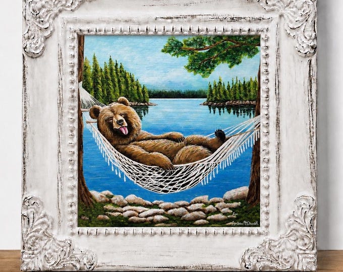 Small Framed Bear Print "Northwoods Nap"