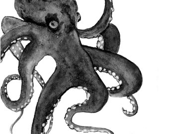Watercolor Octopus Art Print, Nautical Wall Decor (Digital Download)