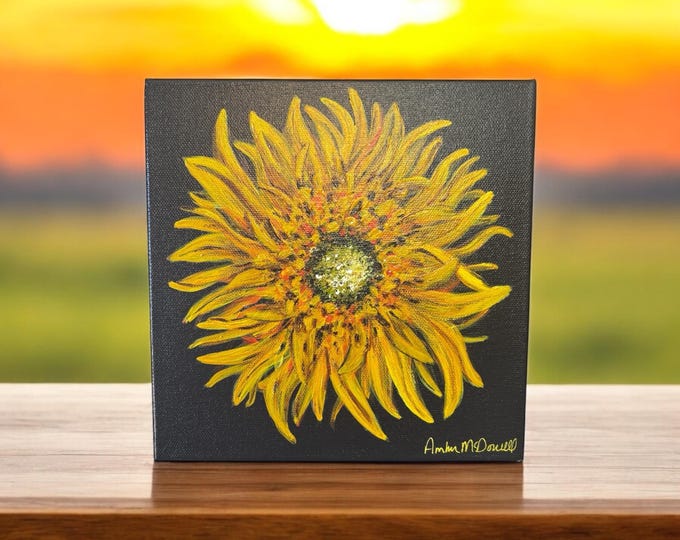 Original Yellow Sunflower Painting 8x8