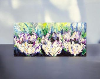 Textured Abstract Flower Painting, Modern Wall Art, 19.5x9.5