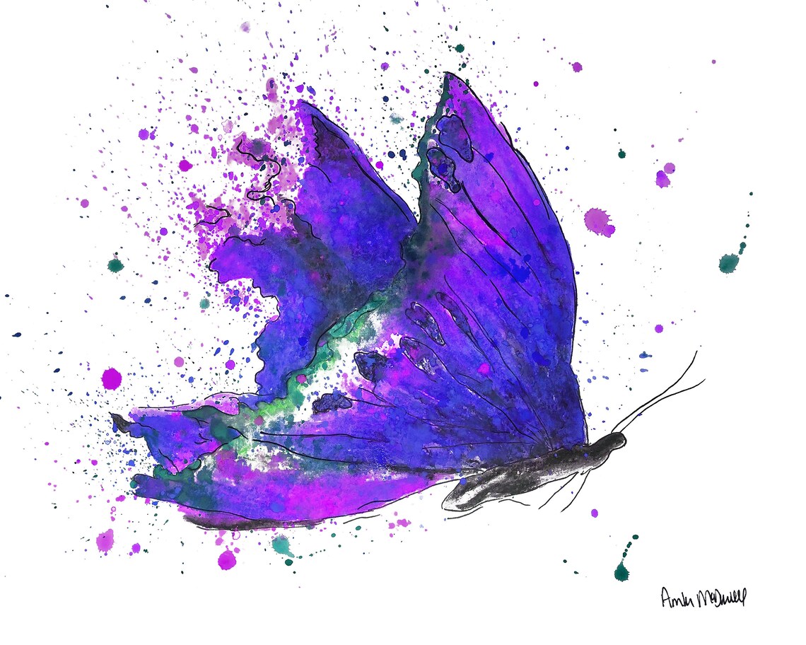 Printable Purple Butterfly Art Watercolor Butterfly Digital | Etsy