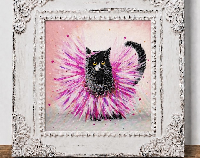Small Framed Ballerina Cat Print "Prima Purrformance"