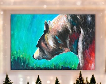 Abstract Bear Art Print, Cabin Decor, Nature Painting