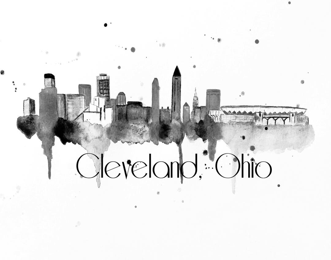 Cleveland Skyline Art Cleveland Painting Cleveland Skyline Etsy