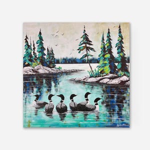 Loon Painting, Original Loons On The Lake Painting, Minnesota Loon Art, Cabin Art, Nature Art, Loon Decor