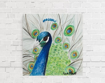 Vibrant Watercolor Peacock Art Print – Colorful Bird Wall Decor