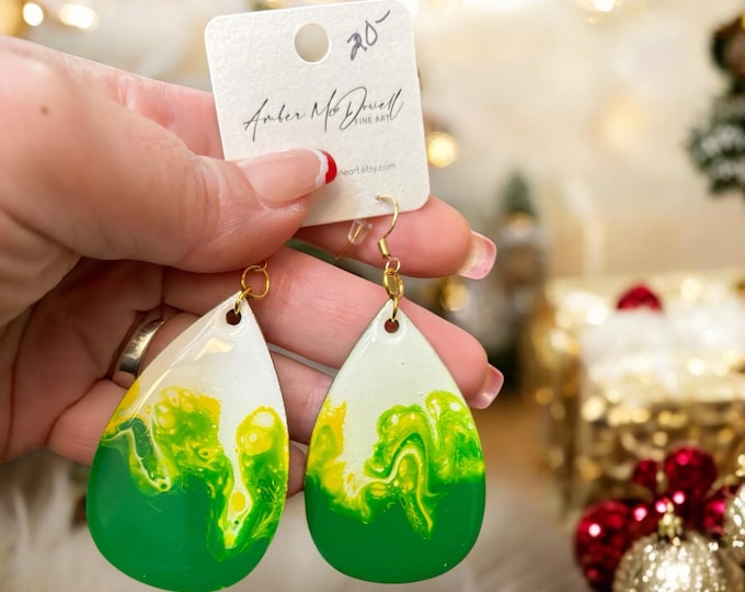 Green, Yellow & White Earrings