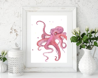 Watercolor Octopus, Octopus Art, Octopus Decor, Octopus Art Print, Multiple Color Options Available
