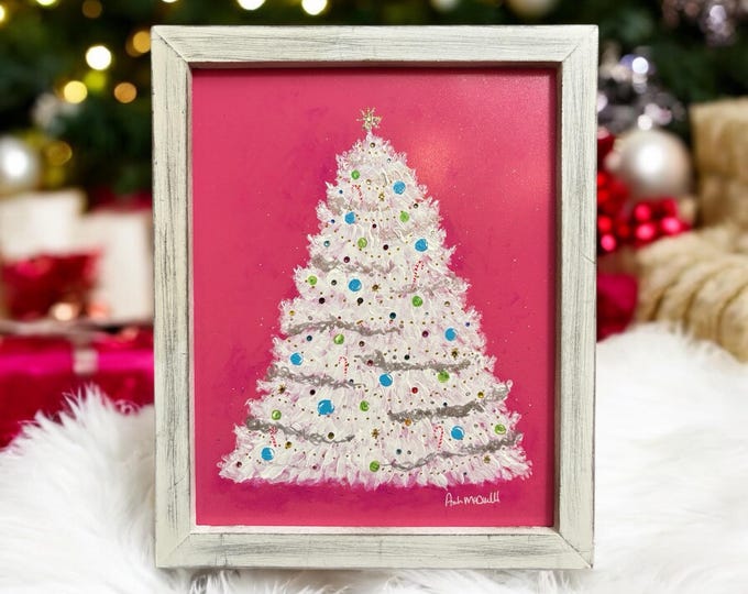 Christmas Tree Painting, Blingy Christmas Tree Painting, Winter Painting, Holiday Decor, Christmas Tree Art