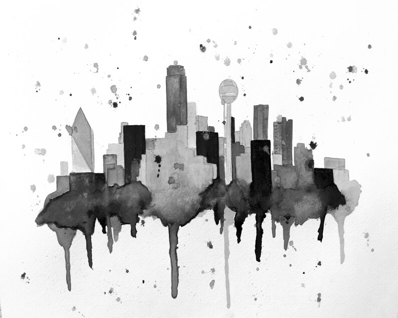 Dallas Skyline Art Dallas Skyline Painting Print of Dallas Etsy