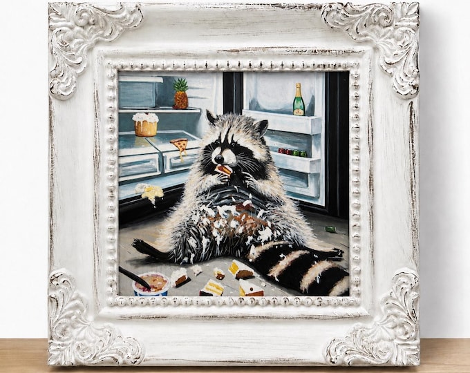 Small Framed Racoon Print "Cheat Day"