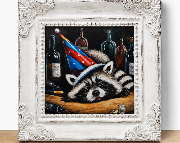 Small Framed Racoon Print "Trashed Panda"