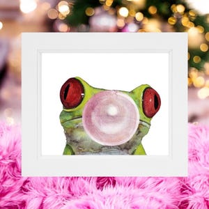 Frog Blowing Bubble Art Print, Frog Watercolor Painting, Frog Gift, Frog Decor, Frog Art, Bubble Gum Art, Kids Room Art