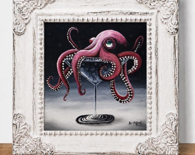 Small Framed Octopus Print "A Tini Bit Octopied"