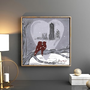 Iowa State University Campanile Print, Iowa State Art, ISU, Ames Iowa, Iowa Art, Winter Art Print, Red Birds