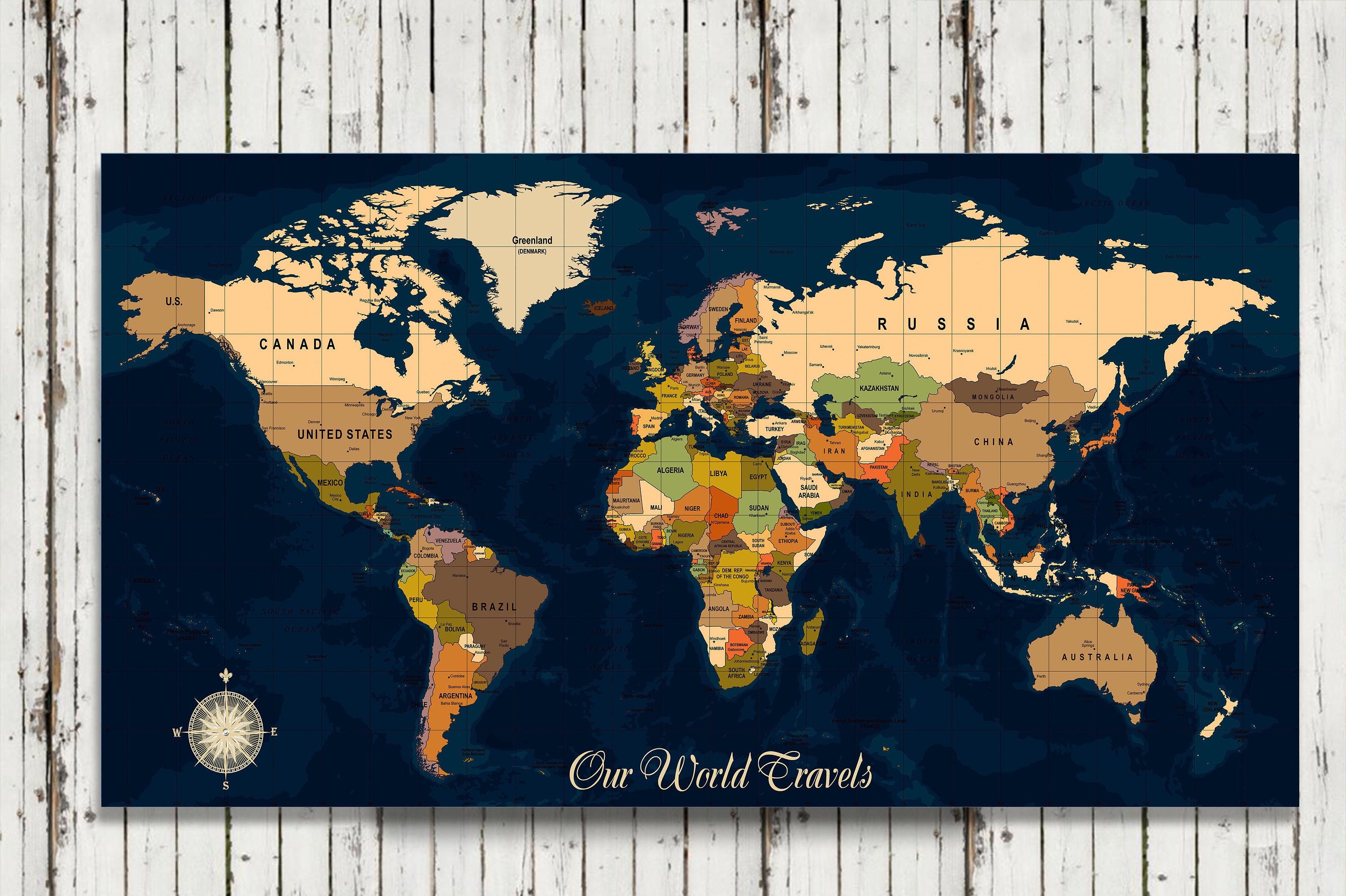 World Travel Map Personalized Map Canvas Pushpin Map Wedding Etsy