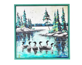 Loon Painting Art Print, Serene Lake Scene, Minnesota State Bird
