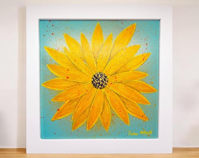 Yellow Sunflower Painting, Landscape Painting, Framed Flower Art For Home