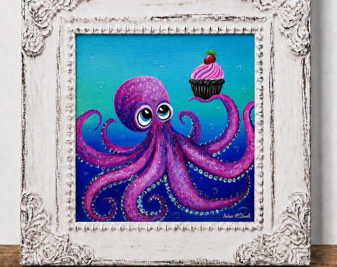Small Framed Octopus Print "Sweet Treats Down Deep"