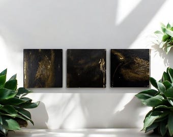 Black and Gold Abstract Art Print Set, Masculine Gallery Wall Art