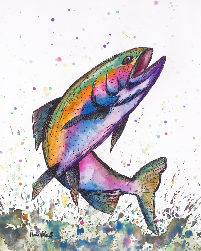 rainbow trout watercolor fish print fish art trout