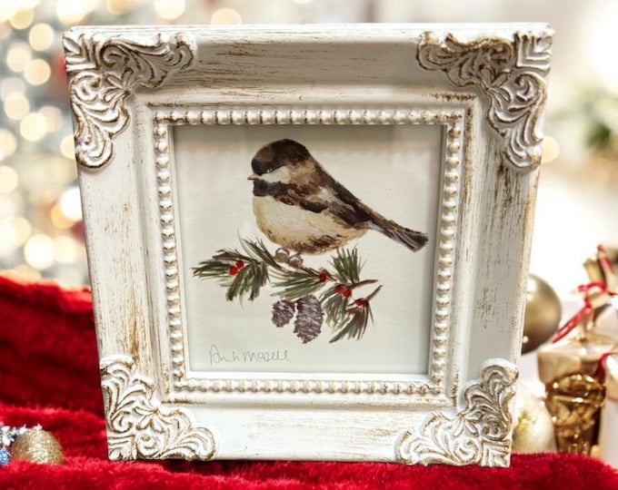 Small Framed Chickadee Painting